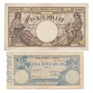 Romania, 2.000 & 100.000 Lei 1941-46 (2pcs)
