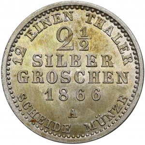 Prusko, Viliam I., 2 a 1/2 strieborného groša 1866-A, Berlín