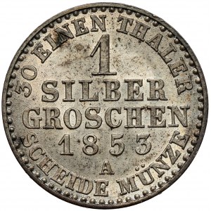 Prusko, Fridrich Vilém IV., stříbrná mince 1853-A, Berlín