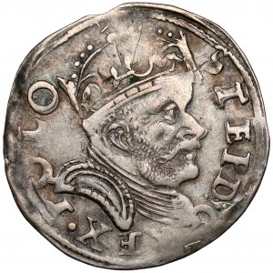 Stefan Batory, Trojak Poznań 1586 - REX - Datum links
