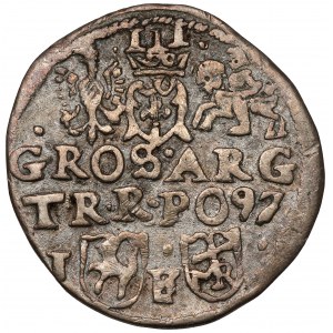 Sigismund III Vasa, Trojak Lublin 1597 - monogram in shield - RARE