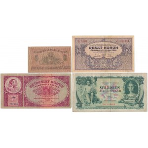 Tschechoslowakei, 1 - 100 Kronen 1919-31 (4 St.)