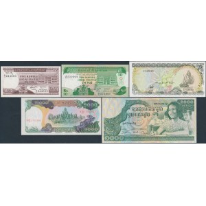 Mauritius, Malediwy i Kambodża - zestaw banknotów (5szt)