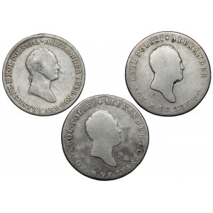 5 poľských zlotých 1816, 1817 a 1830, sada (3ks)