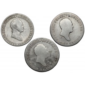 5 złotych polskich 1816, 1817 i 1830, zestaw (3szt)