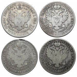 5 polských zlotých 1829-1834, sada (4ks)