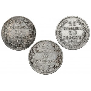 25 kopecks = 50 pennies 1846-1848 MW, set (3pc)