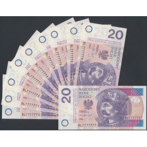 20 zł 2016 BL - jednorodny solid - 7777777 - w ciągu kolejnych 7777770 - 7777779 (10szt)