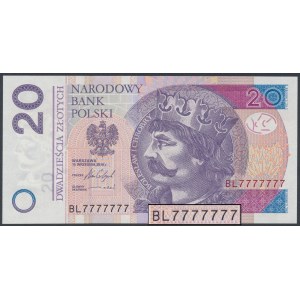 20 zł 2016 BL - jednorodny solid - 7777777 - w ciągu kolejnych 7777770 - 7777779 (10szt)