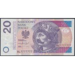 20 zł 2016 BL - jednorodny solid - 7777777 - w ciągu kolejnych 7777770 - 7777779 (10szt)