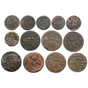 August III Saxon, set of pennies and shekels (13pc)