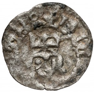 Kazimír III Veľký, krakovský denár bez dátumu - KAZIMIRVS na reverze