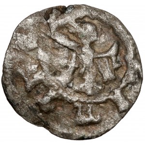 Kazimír III Veľký, krakovský denár bez dátumu - KAZIMIRVS na reverze