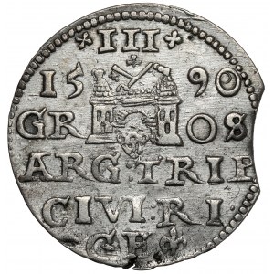 Zygmunt III Waza, Trojak Ryga 1590 - duża głowa - o w zerze