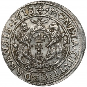 Zygmunt III Waza, Ort Gdańsk 1618 SB - krzyż - ŁADNY