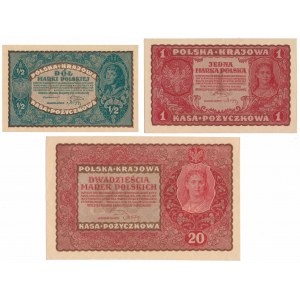 Zestaw 1 i 20 mkp 08.1919 i 1/2 mkp 02.1920 (3szt)
