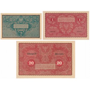 Set of 1 and 20 mkp 08.1919 and 1/2 mkp 02.1920 (3pcs)