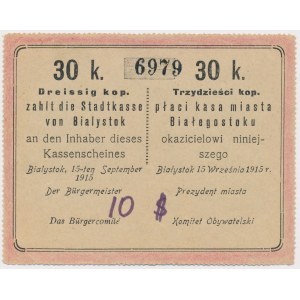Bialystok, 30 Kopeken 1915 - blanko indossiert mit $10