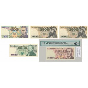 Sada bankovek komunistického Polska 100 - 5 000 PLN z let 1982-88 (5 ks)