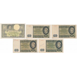 Set of 500 zloty 1919 and 4x 500 zloty 1940 (5pcs)