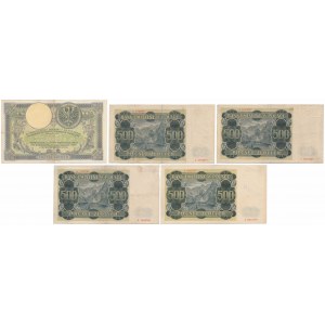 Sada 500 libier 1919 a 4x 500 libier 1940 (5 ks)