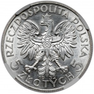 Hlava ženy 5 zlotých 1932 so značkou, Varšava - vzácne