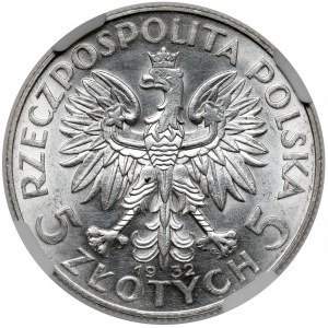 Kopf einer Frau 5 Zloty 1932 mit Marke, Warschau - selten