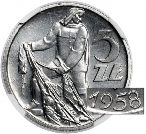 Rybak 5 złotych 1958 - BAŁWANEK - PIĘKNY