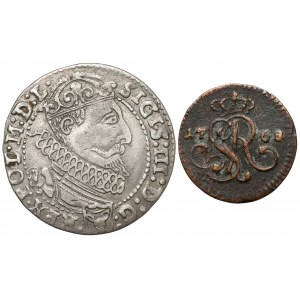 Sigismund III. und Poniatowski, Sixpence 1627 und Halfpenny 1768 (2 Stück)