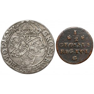 Žigmund III. a Poniatowski, šesťpenca 1627 a polpenca 1768 (2 ks)