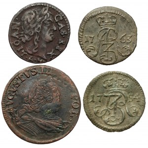 August III. von Sachsen, Schilling und Penny 1754-63 + Boratine von Johann II. (4Stk)