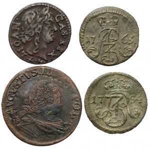 August III Saský, šiling a groš 1754-63 + boratín Jána II (4ks)