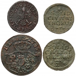 August III. von Sachsen, Schilling und Penny 1754-63 + Boratine von Johann II. (4Stk)