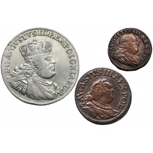 August III Sas, Vom Schekel zur Zwei-Pfennig-Münze 1753-1755, Satz (3tlg.)