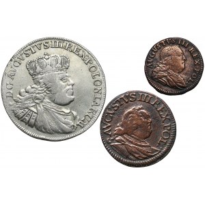 August III Sas, From the shekel to the two-dollar coin 1753-1755, set (3pcs)