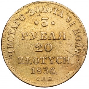 3 ruble = 20 zlotých 1836 ПД, Petrohrad - dátum punč 5/6