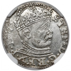 Stefan Batory, Trojak Riga 1586 - großer Kopf, Seerosenblätter - gemünzt