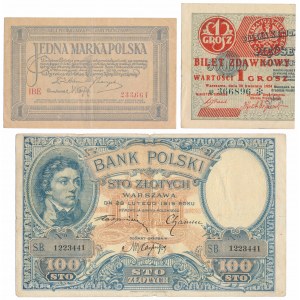 Zestaw marek i złotówki 1919-24 (3szt)