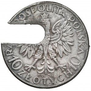 Głowa Kobiety 10 złotych 1932 zn - skasowane fałszerstwo z epoki