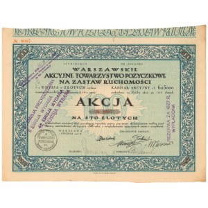 Warszawskie Akc. Tow. Pożyczkowe na Zastaw Ruchomości, Em.1, 100 zł 1926