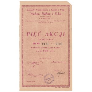 WEBER, DAHNE i S-ka Zakłady Przemysłowe i Fabryka Wag, 5x 100 zł 1931