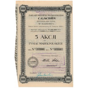 C.G. SCHON Textilfabrik, 5x 1.000 mkp 1920