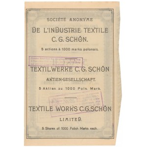 C.G. SCHON Textilfabrik, 5x 1.000 mkp 1920