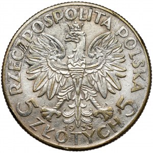 Głowa Kobiety 5 złotych 1933 - fałszerstwo z epoki - bite