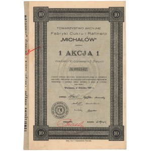 MICHAŁÓW Účet cukrovaru a rafinerie, 10 zl 1927