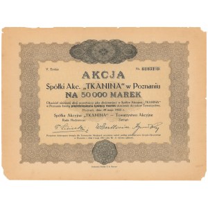 Spółka Akc. TKANINA in Poznań, Em.5, 50.000 mkp 1923