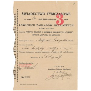 Łowickie Zakłady Metalowe, Em.3, Dočasné osvedčenie 20x 5,000 mkp 1924