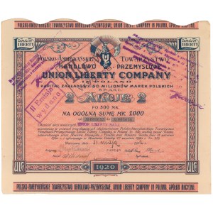Polsko-americká obchodní a průmyslová komora UNION LIBERTY COMPANY v Polsku, 2x 500 mkp 1920