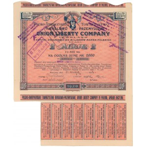 Polsko-americká obchodní a průmyslová komora UNION LIBERTY COMPANY v Polsku, 2x 500 mkp 1920