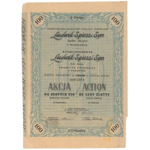 LUDWIK SPIESS &amp; SONS Chemické závody, Em.2, 100 zl 1929
